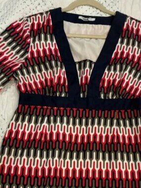 Banana Republic Modern Southwestern Midi Dress 10 | Olive Navy Red EUC